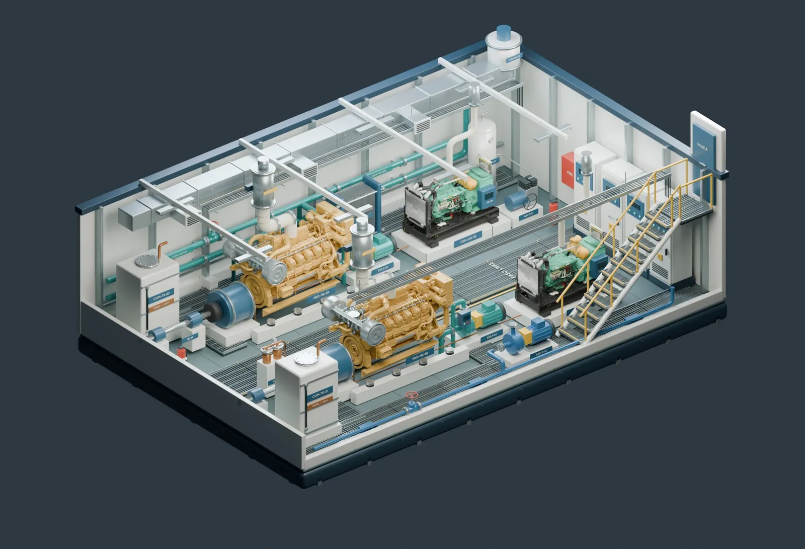 Gemelo digital de una sala de máquinas con doble propulsión en Yakuscan Twin